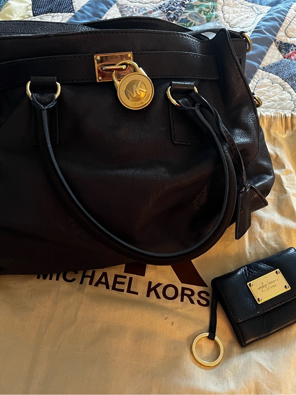 New Michael Kors NavyLeather Satchel with Gold Hardware
